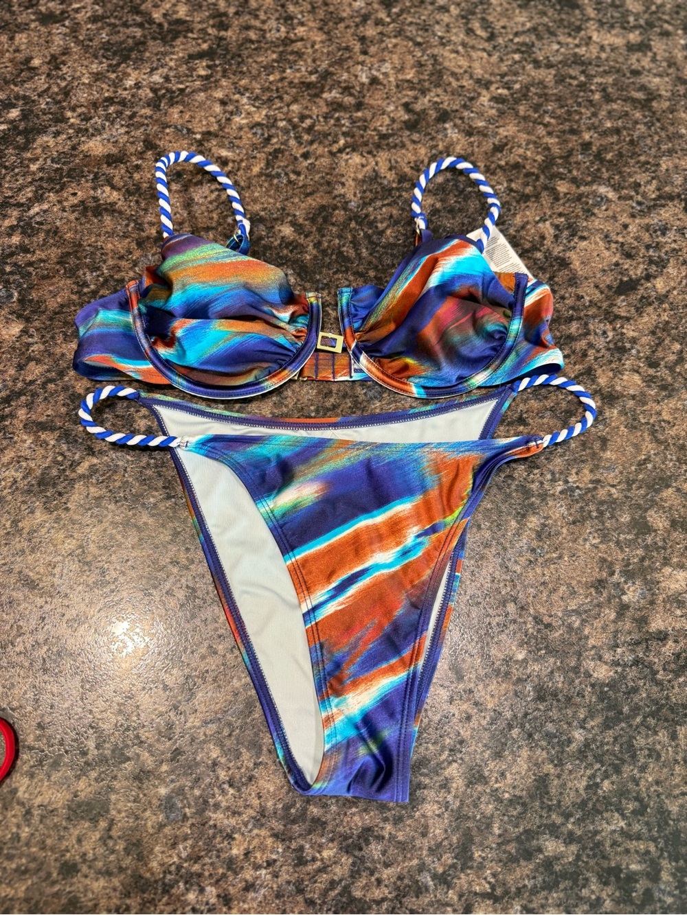 Cupshe Blue Multicolor Underwire Bikini with Braided Straps